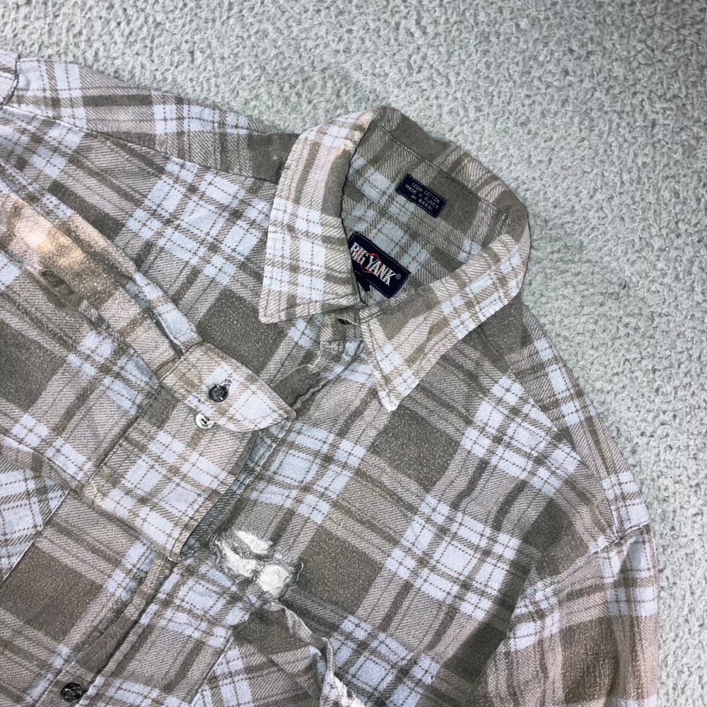 VTG Big Yank Grunge Distressed Flannel Shirt Mens XL Earth Tone Plaid Thrashed